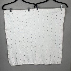Vtg Baby Dior Unisex White W/Sailboats Satin Trim 100% Cotton Swaddle Blanket